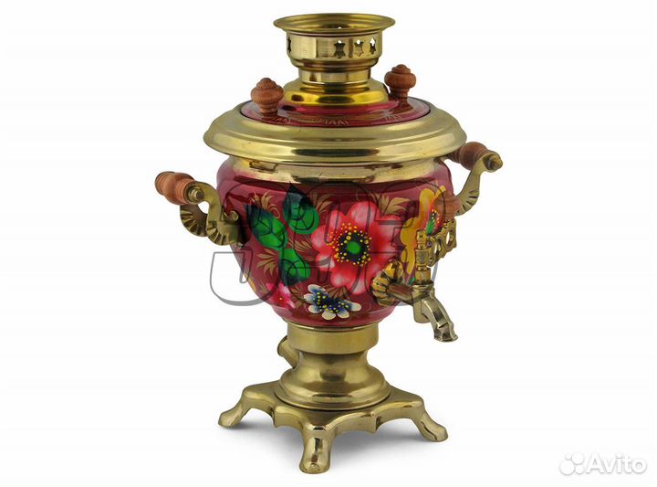 Самовар электрический Цветочный на красном (18898)