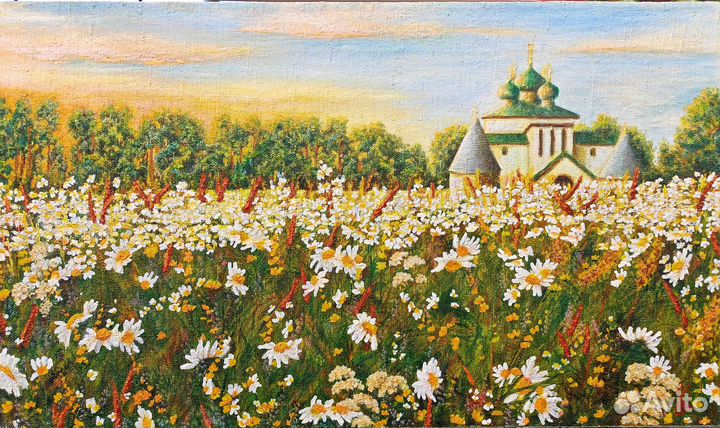 Картина маслом на холсте пейзаж поле цветы