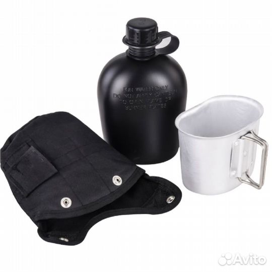 Армейская фляжка с котелком (черный)
