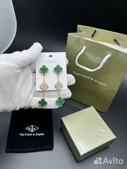 Серьги клевер Van Cleef с камнями