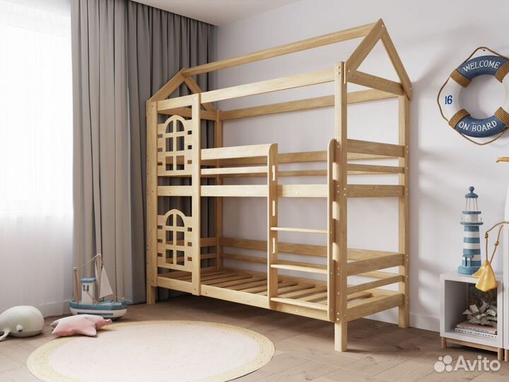 Двухьярусная кровать домик