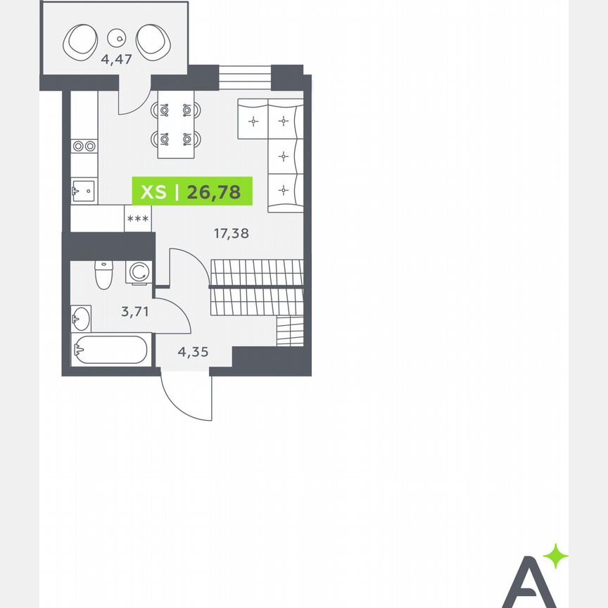 Квартира-студия, 26,4 м², 12/12 эт.