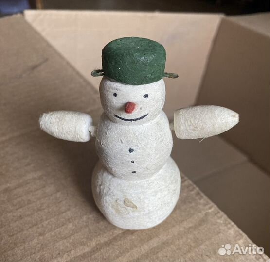 Елочная ватная игрушка СССР Снеговик, Дед Мороз