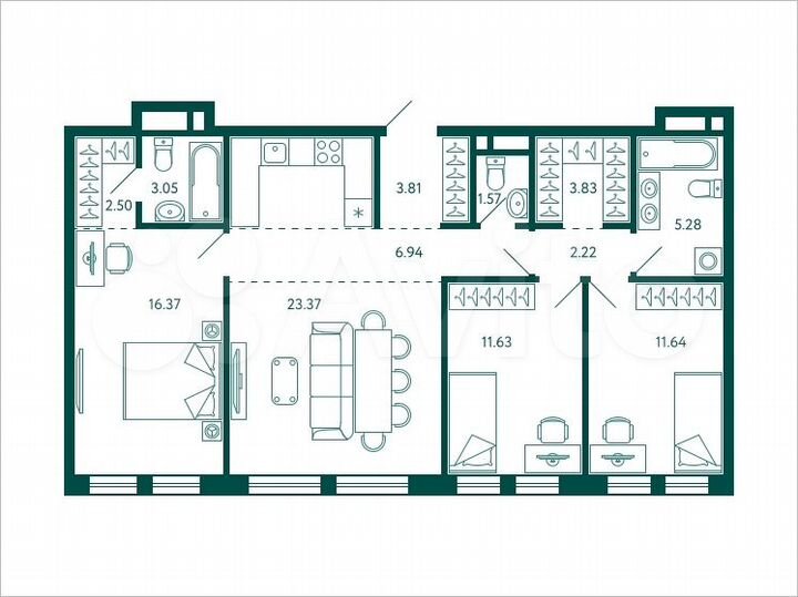 3-к. квартира, 92,2 м², 3/28 эт.
