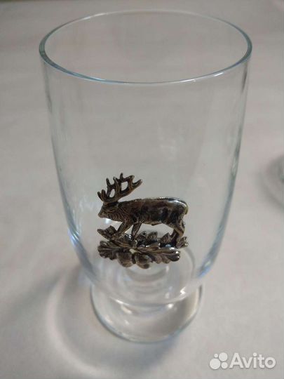 Фужеры с мельхиоровым декором Богемский хрусталь