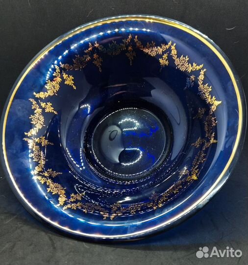 Ваза фруктовница, кобальтовое стекло с золотом
