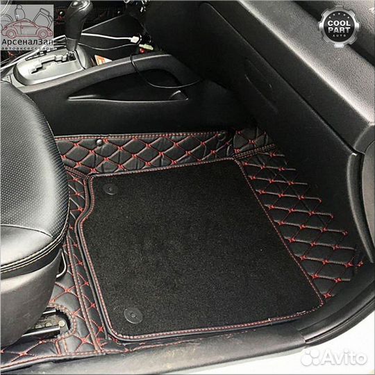 3d коврики Тойота Королла экокожа чёрные/крас.шов
