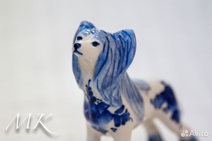 Китайская хохлатая собака статуэтка фарфор гжель