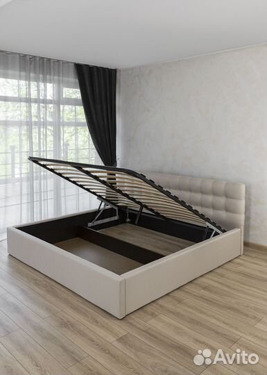 Кровать 200х200 с подъемным механизмом бежевая