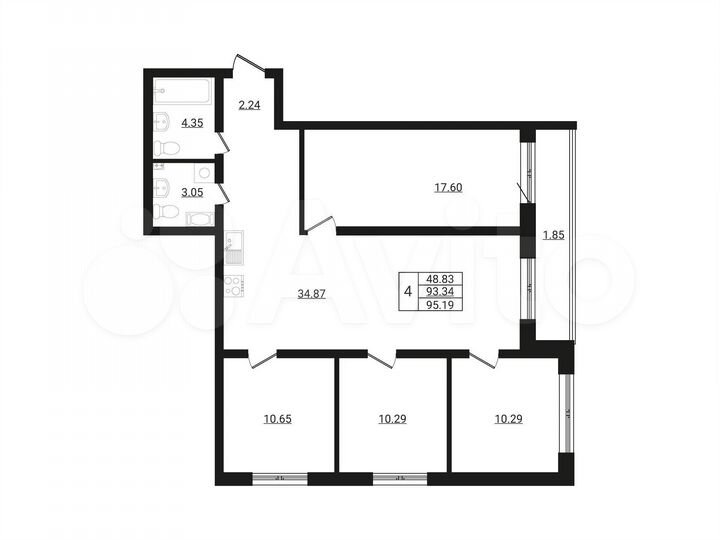 4-к. квартира, 95,2 м², 4/9 эт.