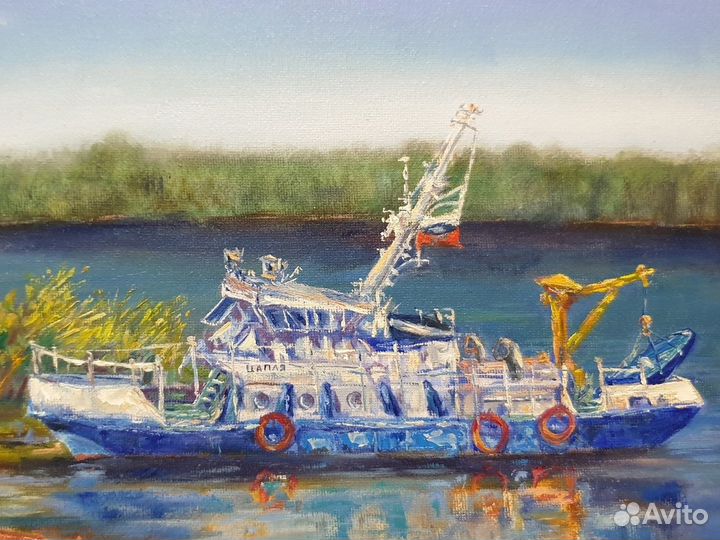 Картина Зеркало воды, река Свирь, судно