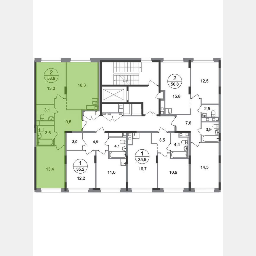 2-к. квартира, 58,9 м², 8/17 эт.