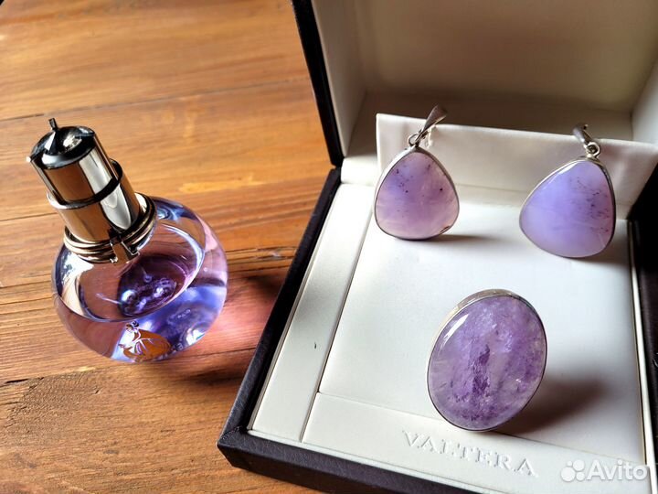 Комплект кольцо и серьги с бразильским аметистом