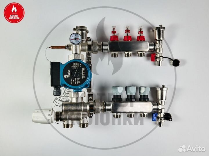 Коллектор для теплого пола на 3 выхода (в сборе)