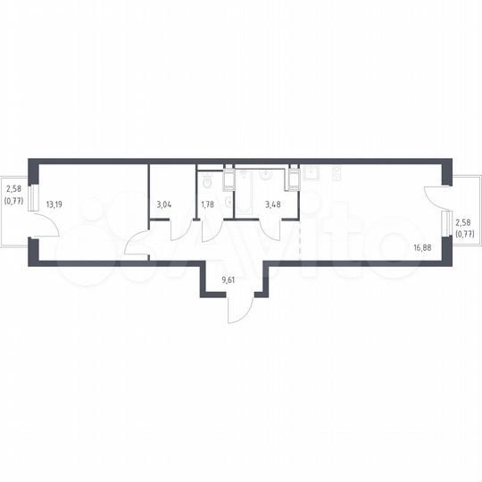 1-к. квартира, 49,5 м², 4/13 эт.