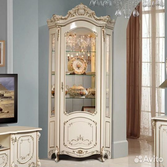 Угловая витрина Элиза слоновая кость