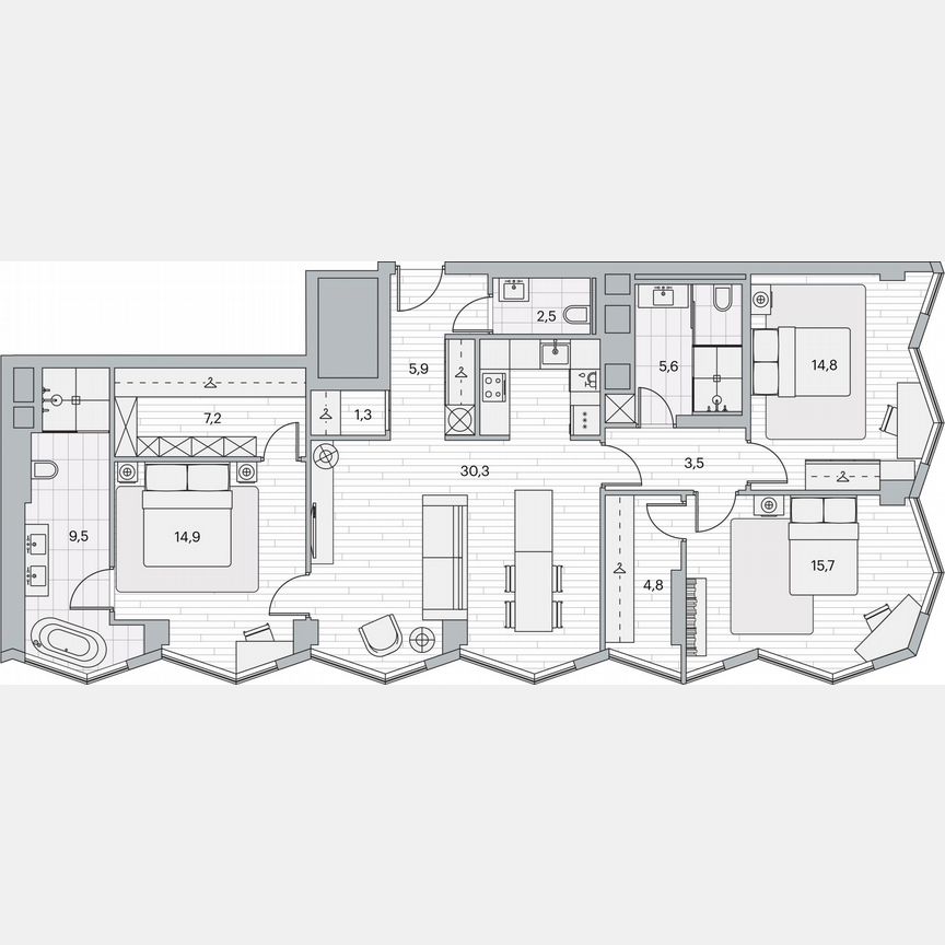 3-к. квартира, 114,9 м², 21/26 эт.