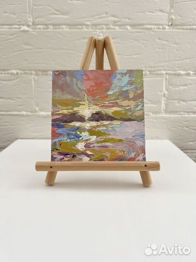 Две картины Восход и закат 10х10см маслом