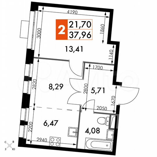 2-к. апартаменты, 38 м², 6/15 эт.