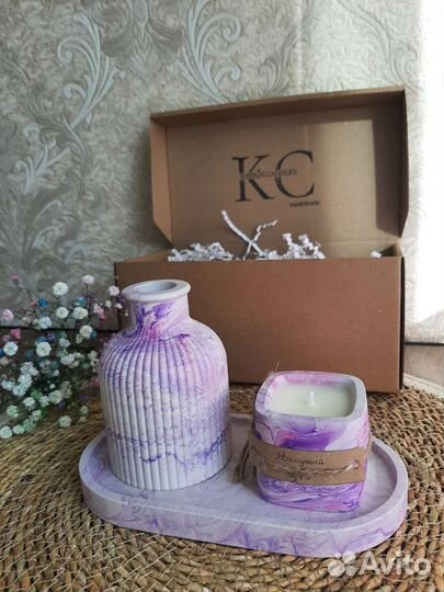 Набор из гипса ваза+свеча+поднос / ручная работа