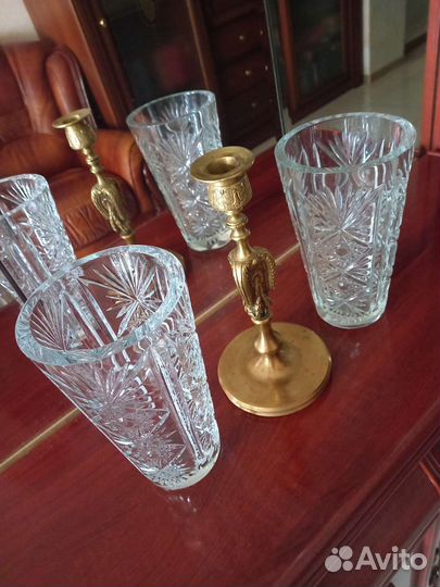 Хрустальные парные вазы винтаж