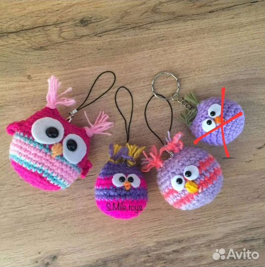 Сова вязаная мягкая игрушка/брелок. Внутри много