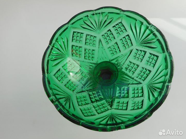 Вазочка для варенья антикварная изумрудное стекло