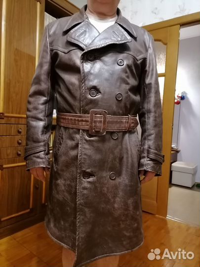 Плащ кожаный мужской бу