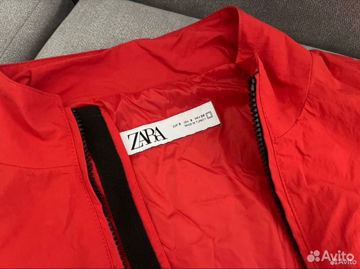 Zara новый красный бомбер женский ветровка 44