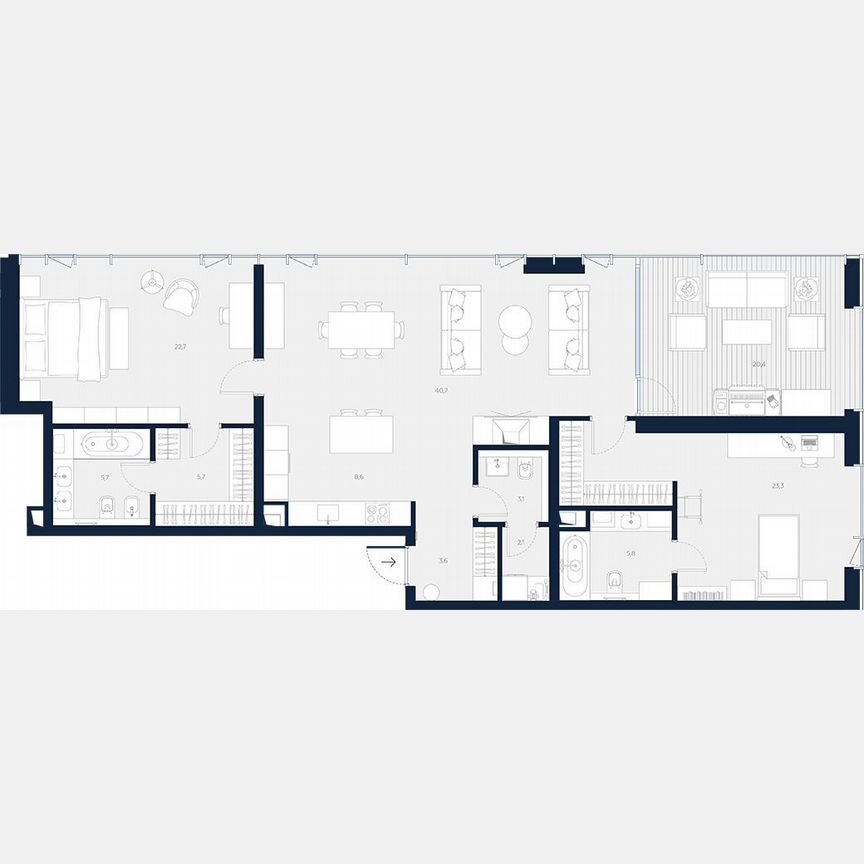 2-к. апартаменты, 141,7 м², 13/13 эт.