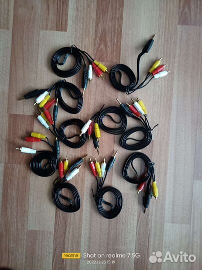 Кабель AUX Jack 3.5 мм / 3RCA черный 1м