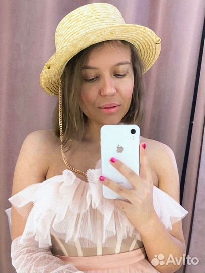 Соломенная шляпа канотье с цепью