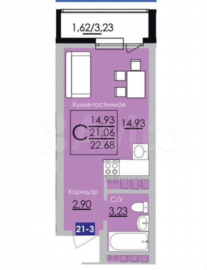 Квартира-студия, 22,7 м², 16/25 эт.