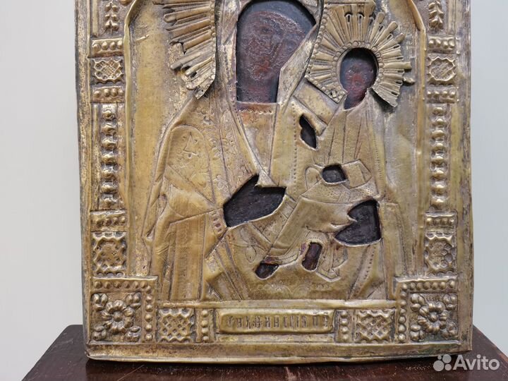 Икона Тихвинская Богородица 19 век латунь