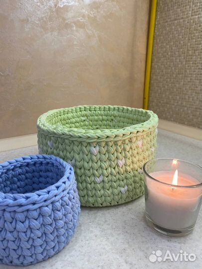 Вязаные корзинки для интерьера из трикотажки