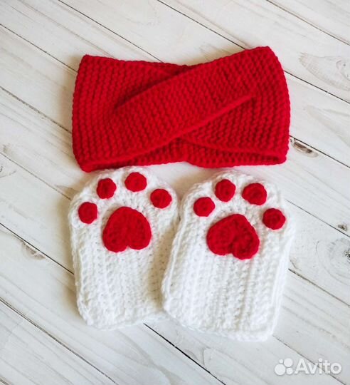 Повязка на голову и митенки