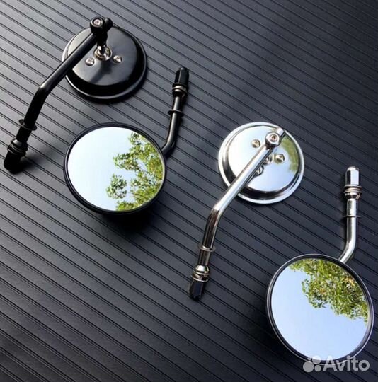 Мото зеркала круглые ретро классика хром / чёрн