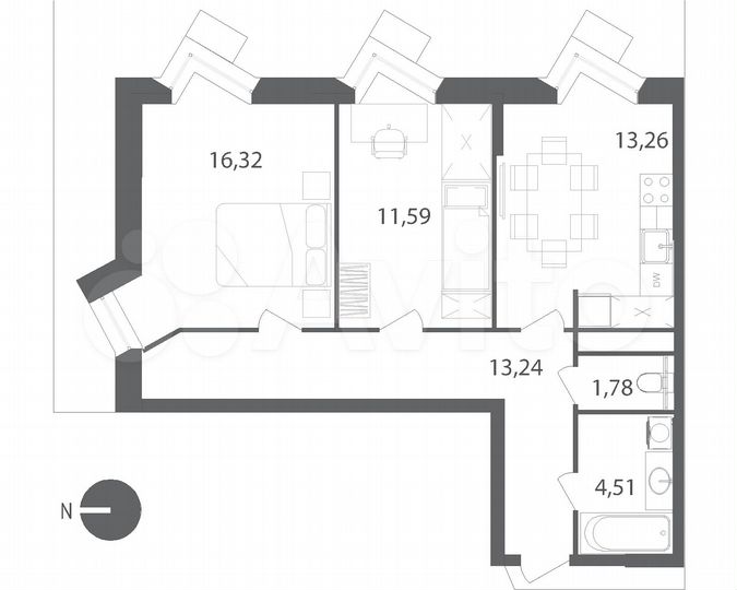 2-к. квартира, 60,7 м², 19/22 эт.