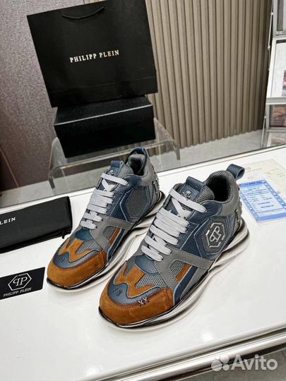 Кроссовки Philipp Plein натуральная кожа серые