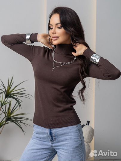 Свитер женский,водолазка, шоколадный