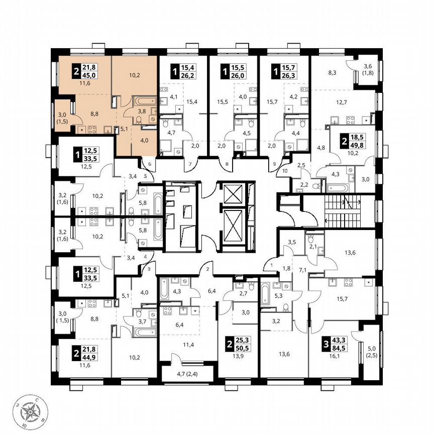 1-к. квартира, 45 м², 19/21 эт.