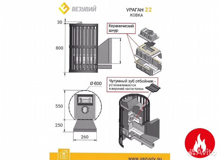 Печь для бани везувий ураган ковка 22 (205)