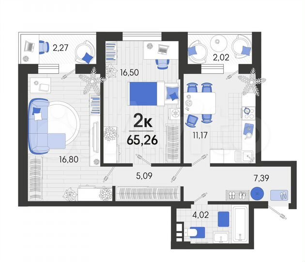 2-к. квартира, 65,3 м², 7/7 эт.