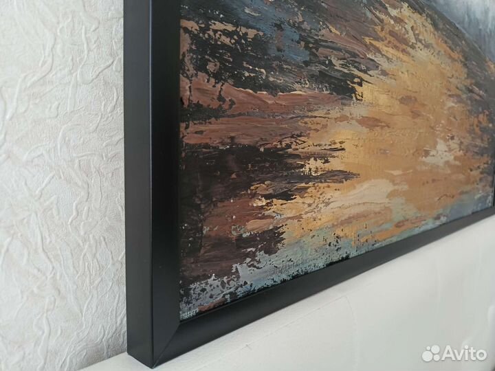 Картина пейзаж на холсте с поталью абстракция