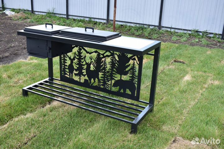 Мангал на стойке с печью для казана