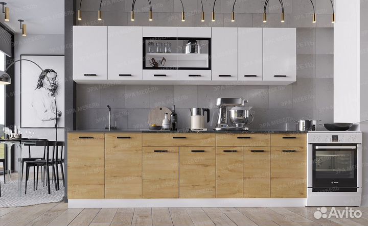 Кухонный гарнитур Брауни Вотан/Белый 2,6 метра