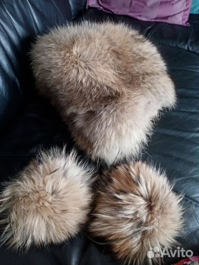 Шапка-капор натуральный мех Енота