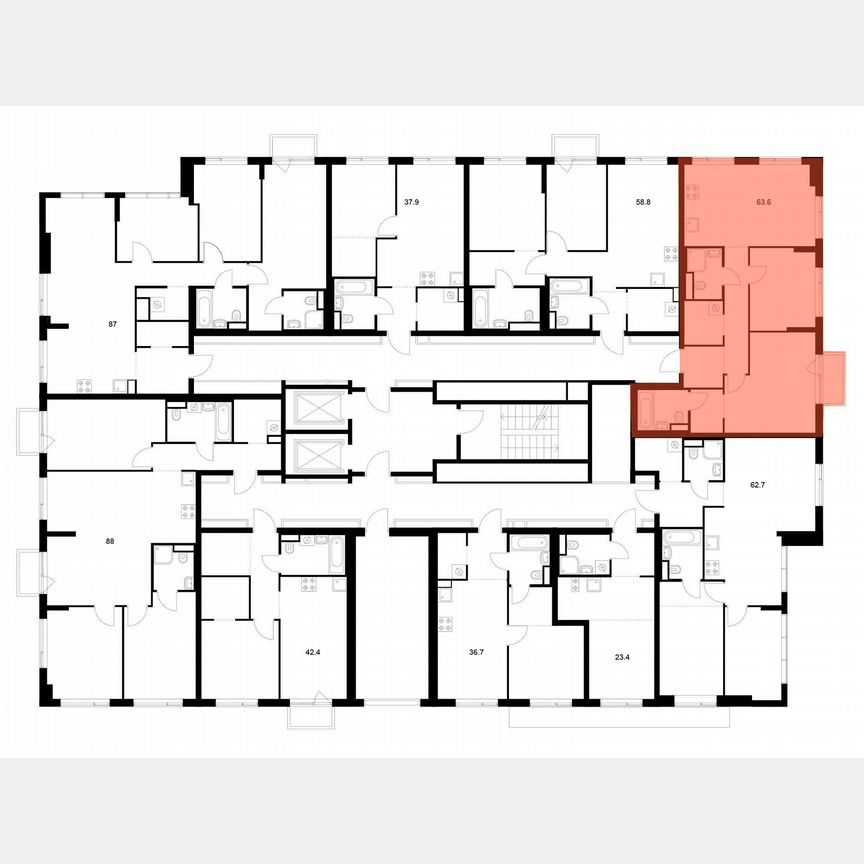 2-к. квартира, 63,6 м², 2/16 эт.