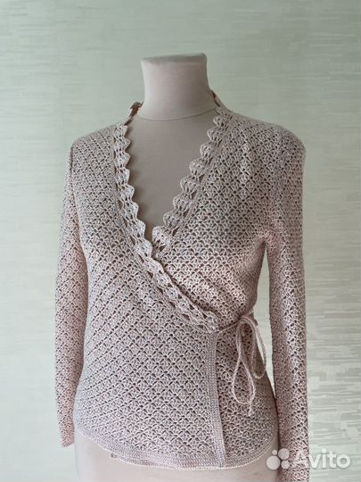 Кофточка ажурная вязаная крючком пыльная роза