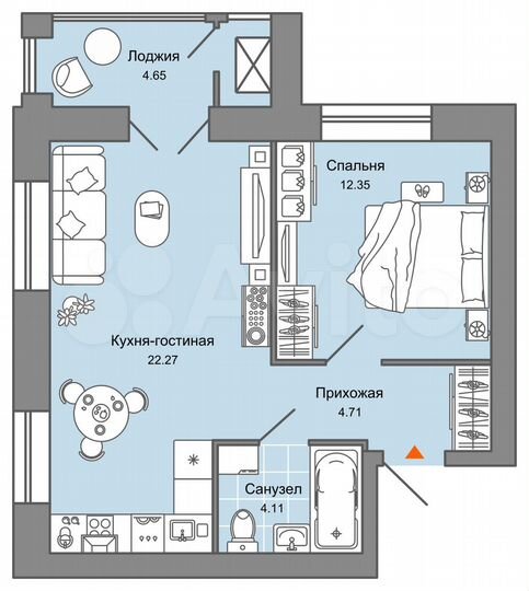 2-к. квартира, 46 м², 5/6 эт.